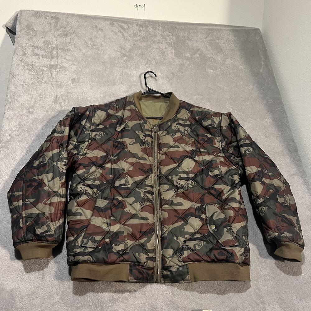Avirex Jacket Mens XL Green Reversible Bomber Camo Lined Flight Military Style